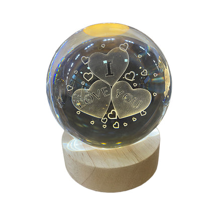 Esfera de Cristal 3D Love Corazon con Base de Madera USB - Luz LED