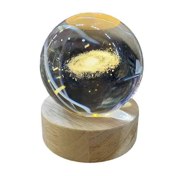 Esfera de Cristal 3D Cosmo con Base de Madera USB - Luz LED