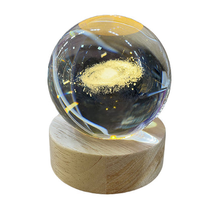 Esfera de Cristal 3D Cosmo con Base de Madera USB - Luz LED