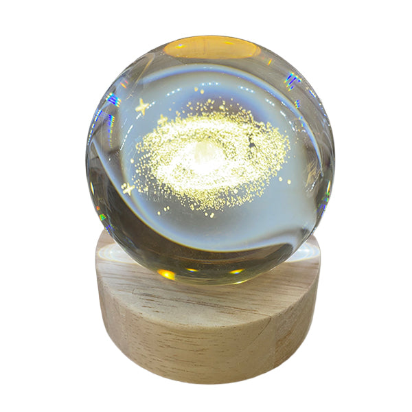 Esfera de Cristal 3D Cosmo con Base de Madera USB - Luz LED
