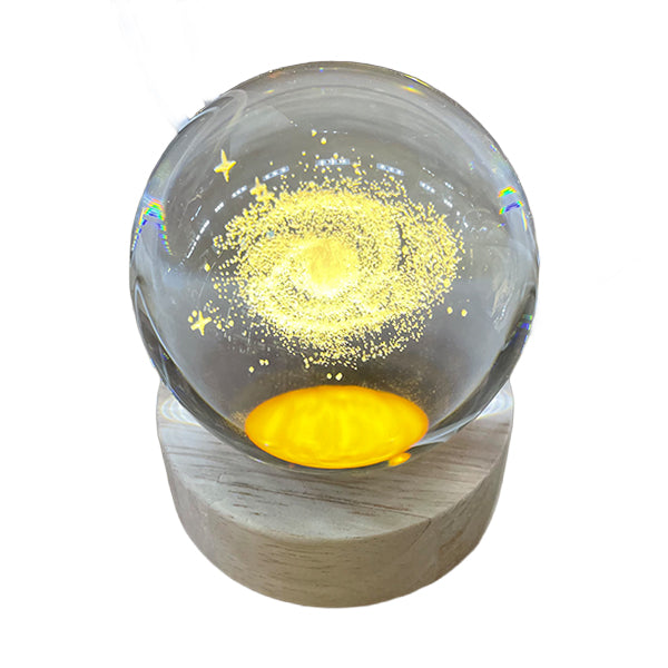Esfera de Cristal 3D Cosmo con Base de Madera USB - Luz LED